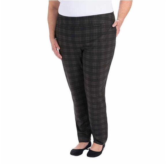 Dalia Ladies' Pull-On Pant size xxl Lines Checkered Plaid Black Gray - Picture 2 of 8